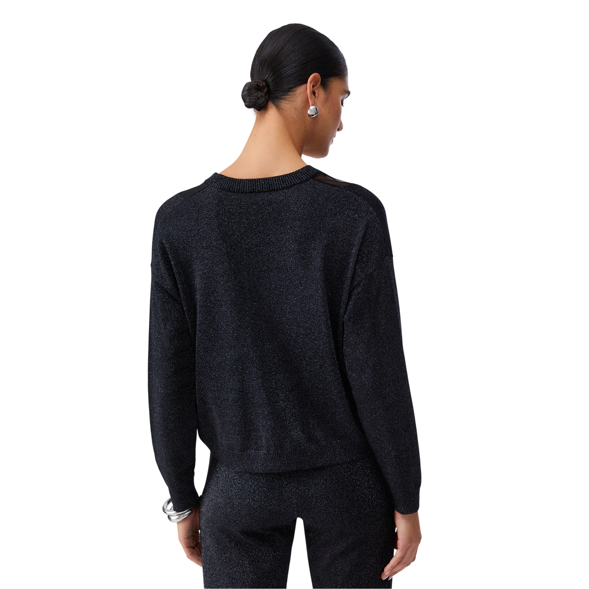 Maglia da Donna nera a maniche lunghe con scollo a V - immagine 3