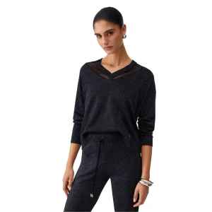 Maglia da Donna nera a maniche lunghe con scollo a V