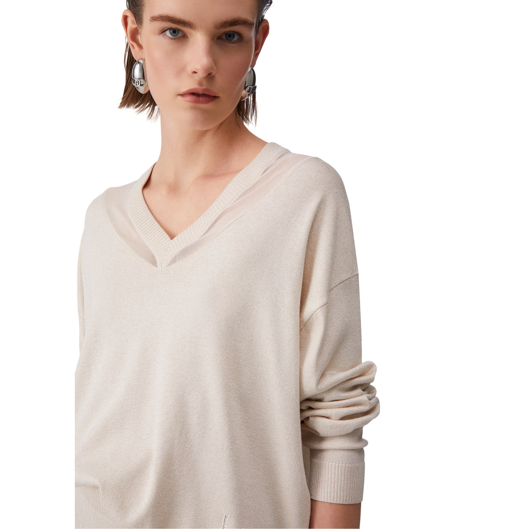 Maglia da Donna chamapgne con scollo a V a maniche lunghe - immagine 4