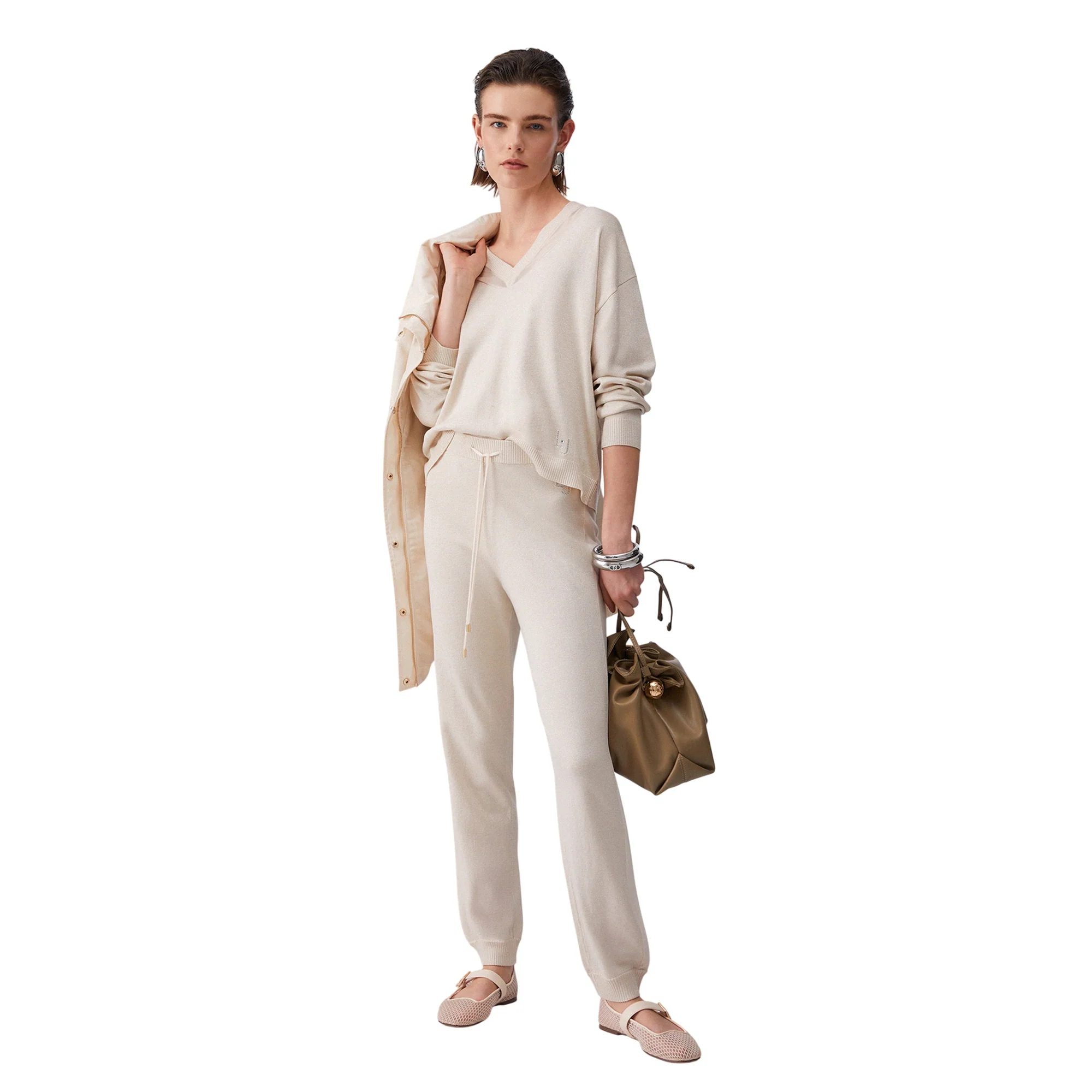 Maglia da Donna chamapgne con scollo a V a maniche lunghe - immagine 5