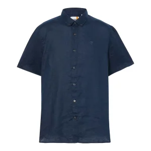 Camicia Uomo Maniche Corte in Lino Mill Brook Blu scuro