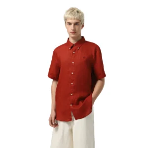 Camicia Uomo Maniche Corte in Lino Mill Brook Rosso