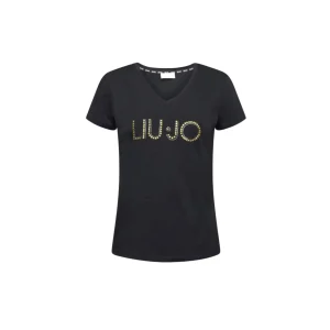 T-shirt donna con logo e strass