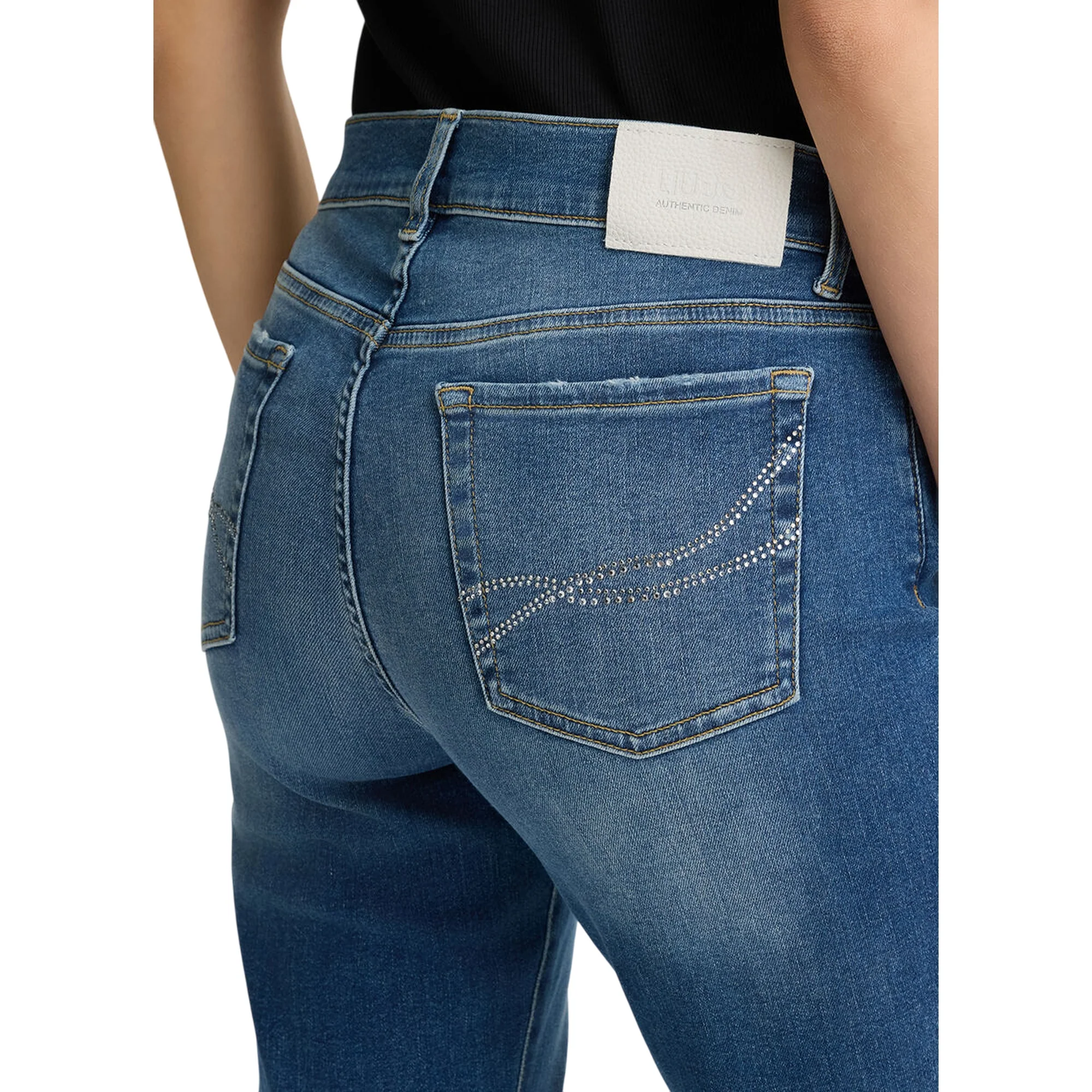 Jeans Donna a zampa blu scuro con strass retro - immagine 4