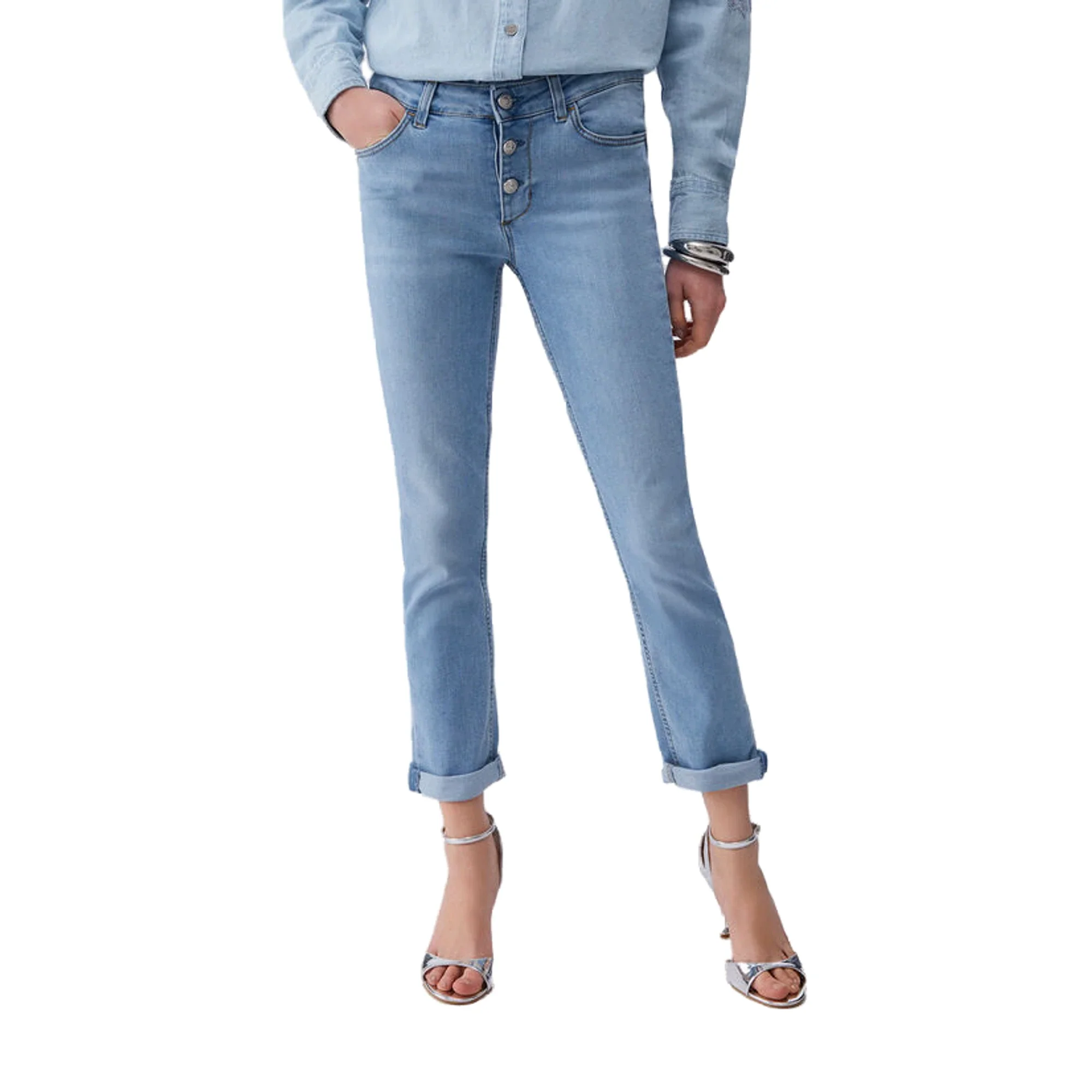 Jeans skinny Donna con risvolto in denim chiaro - immagine 3