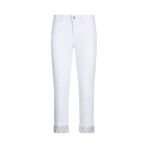 Pantaloni skinny Donna con risvolto e strass Bianco