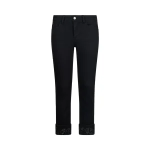 Pantaloni skinny Donna con risvolto e strass Nero