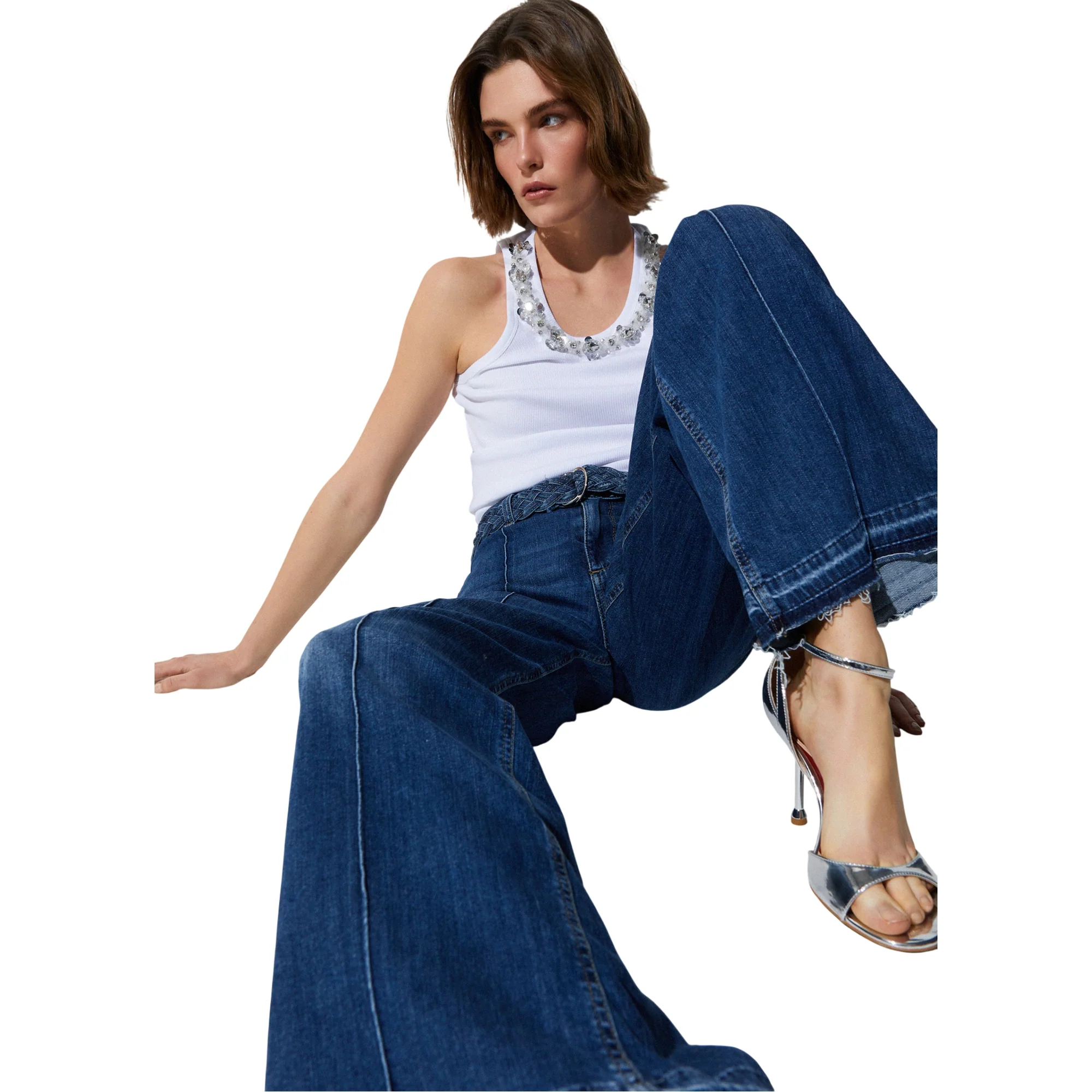Jeans flare Donna con cintura intrecciata - immagine 7