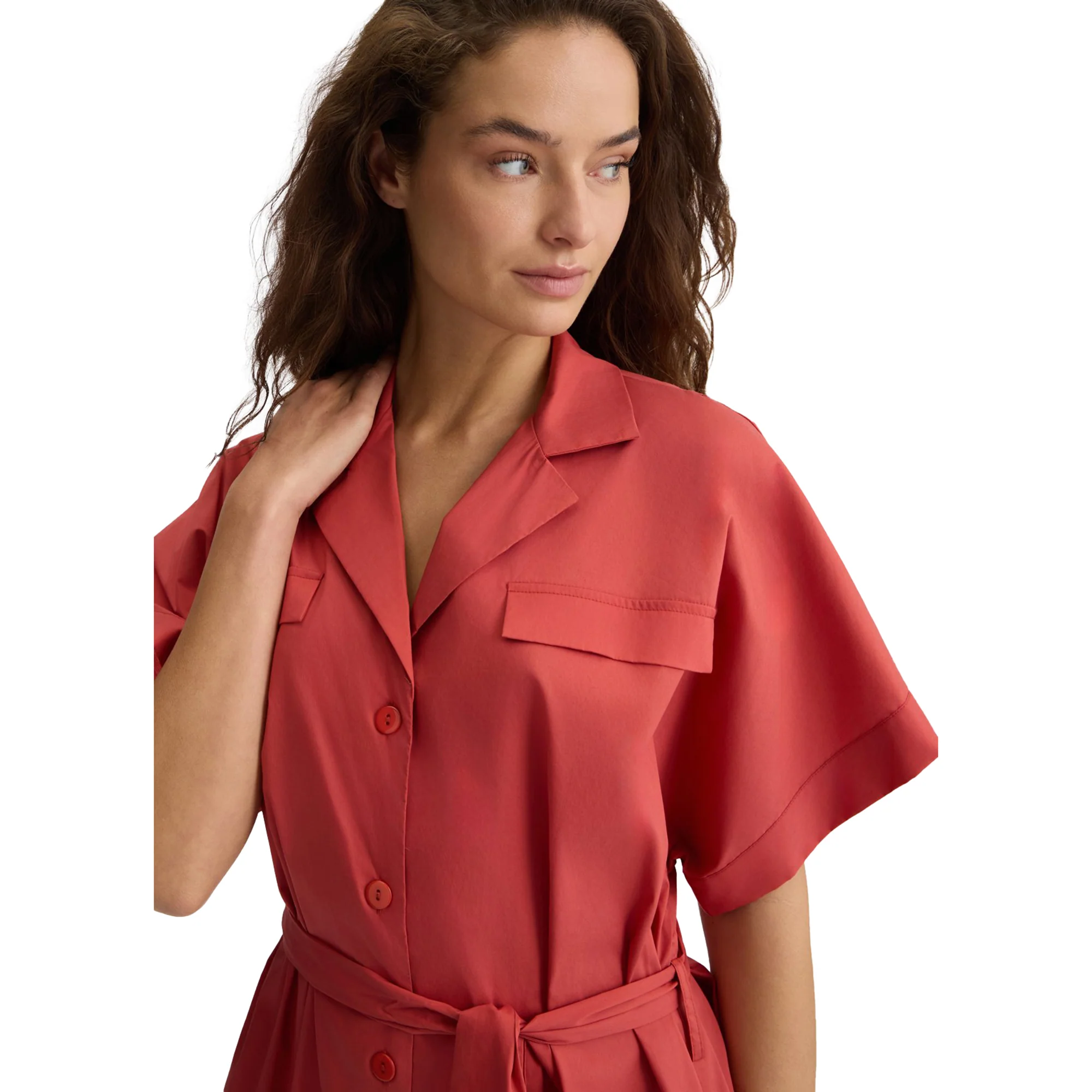 Abito corto chemisier da donna in cotone rosso - immagine 5