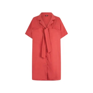 Abito corto chemisier da donna in cotone rosso