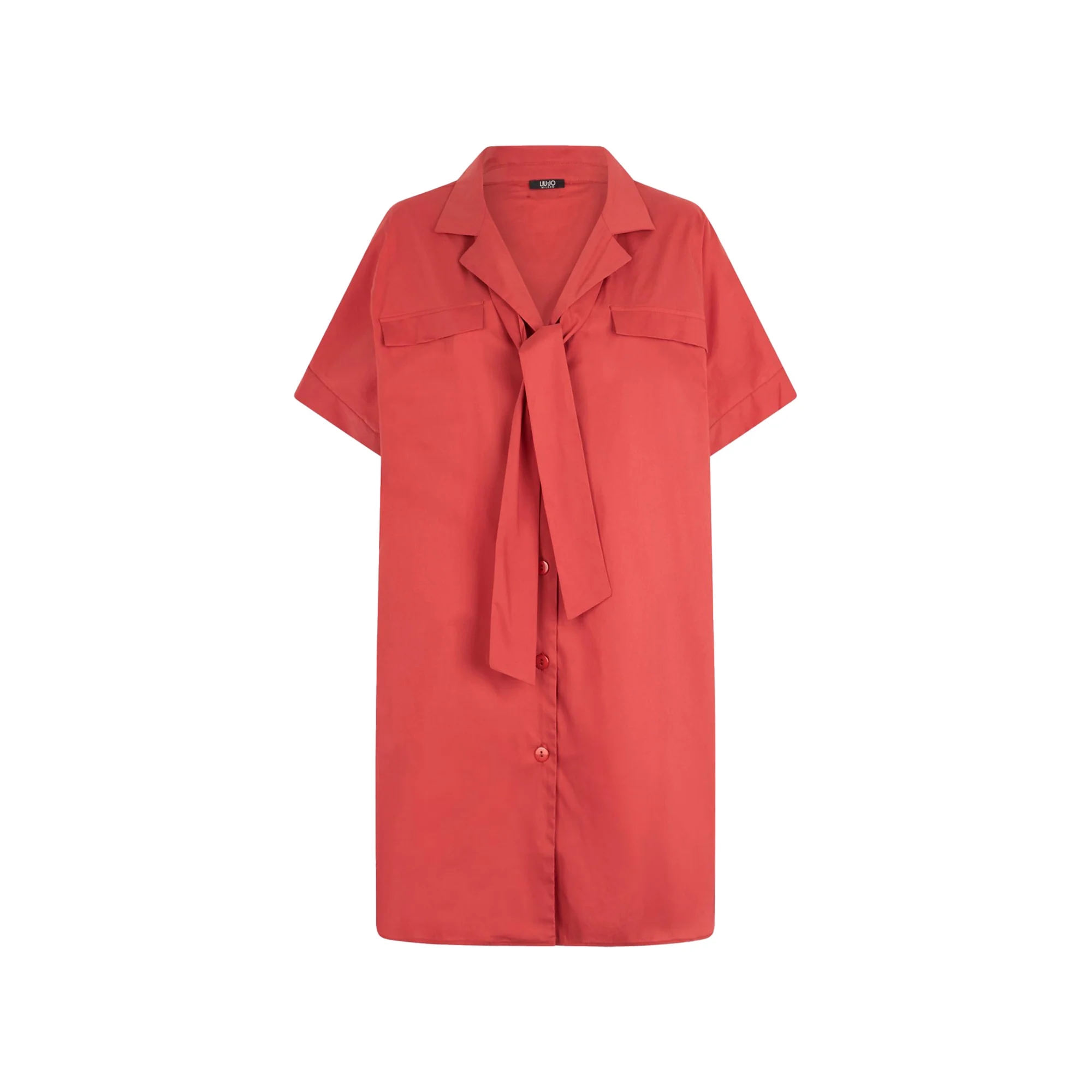 Abito corto chemisier da donna in cotone rosso - immagine 2