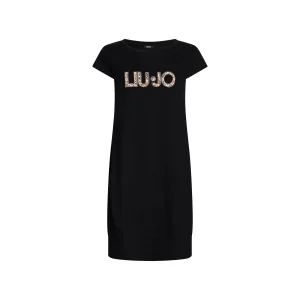 Abito Donna midi nero con logo e strass