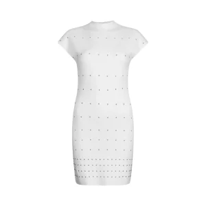 Abito corto in maglia da donna bianco con borchie