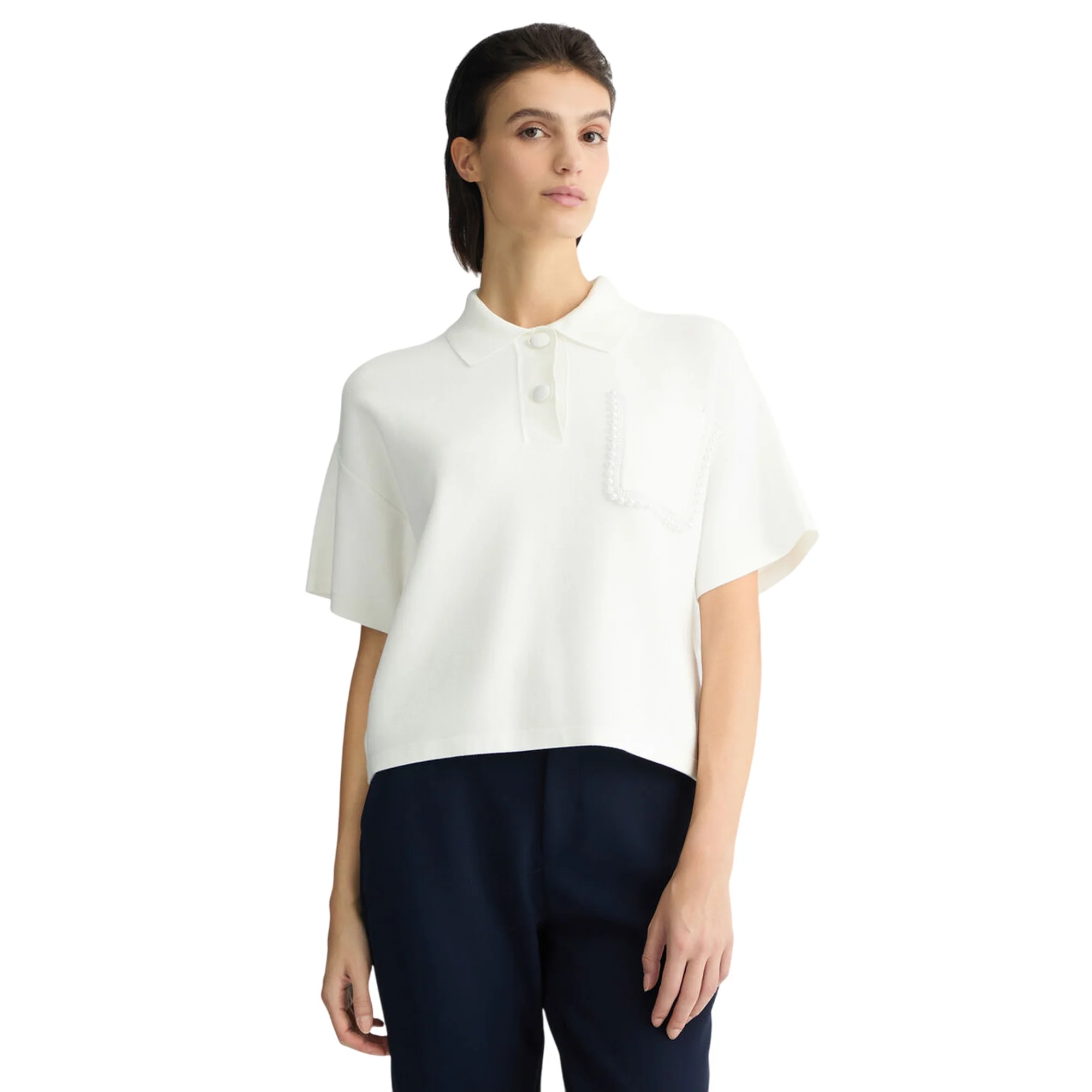 Polo Donna in maglia con perle bianco - immagine 3