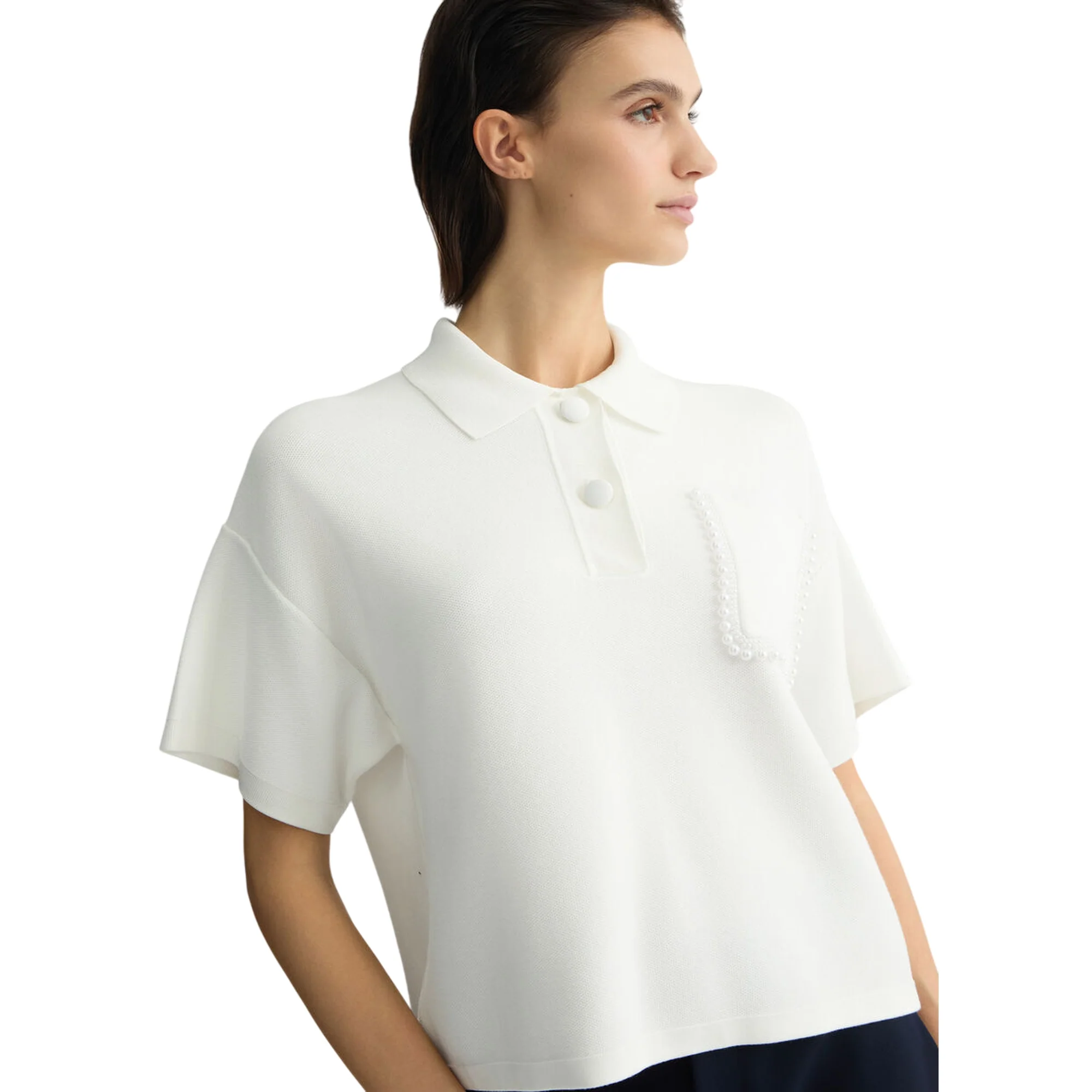 Polo Donna in maglia con perle bianco - immagine 5