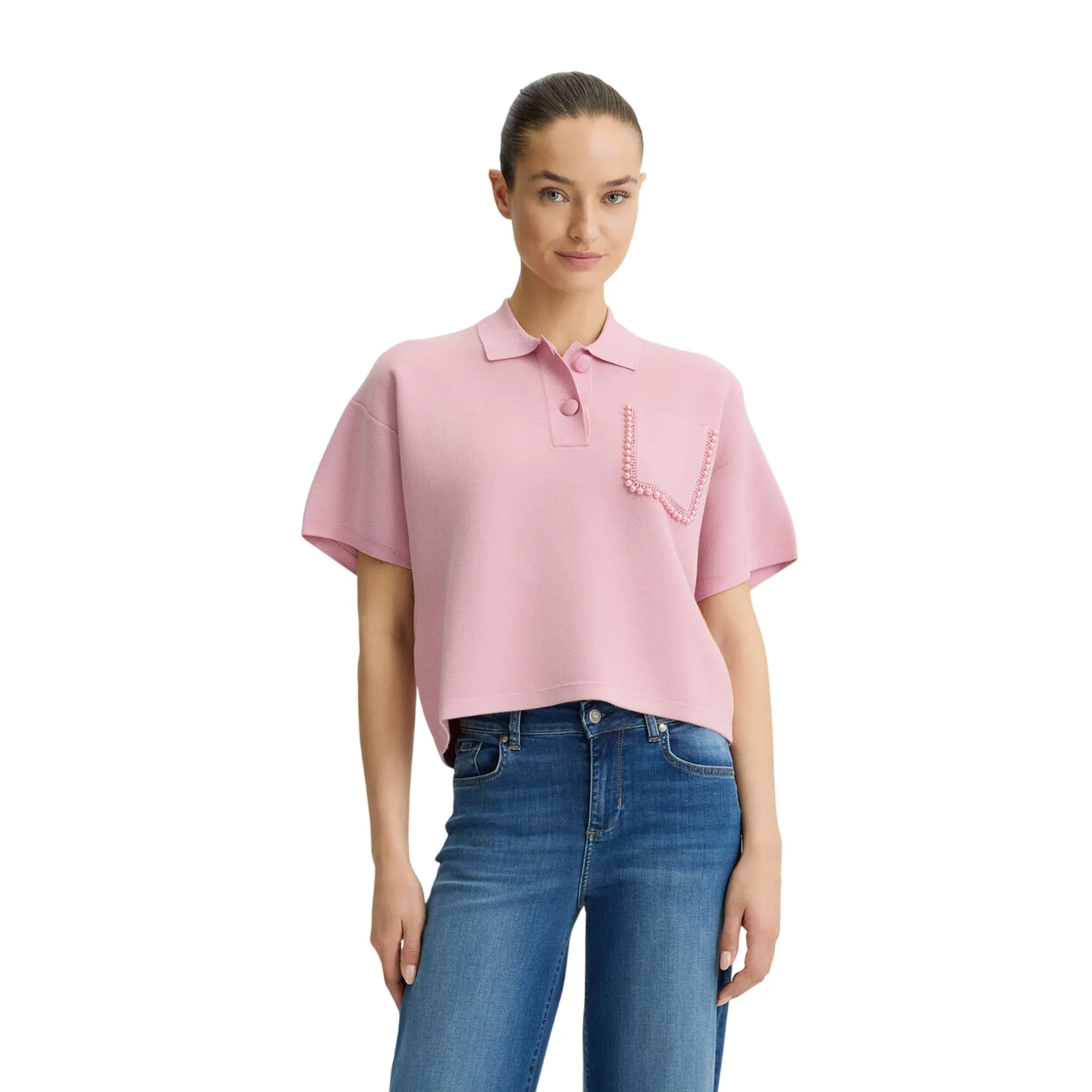Polo Donna in maglia con perle rosa - immagine 2