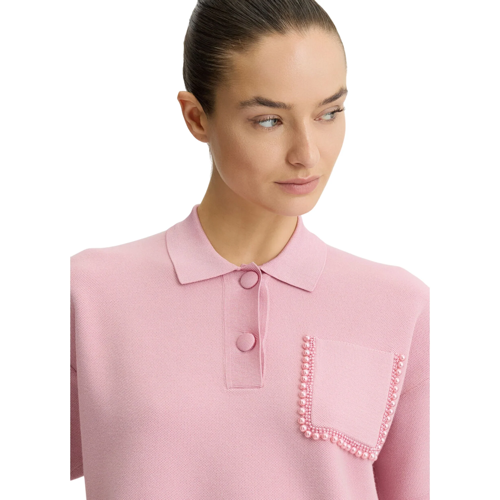 Polo Donna in maglia con perle rosa - immagine 4