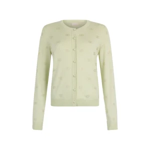 Cardigan Donna con logo e strass Verde