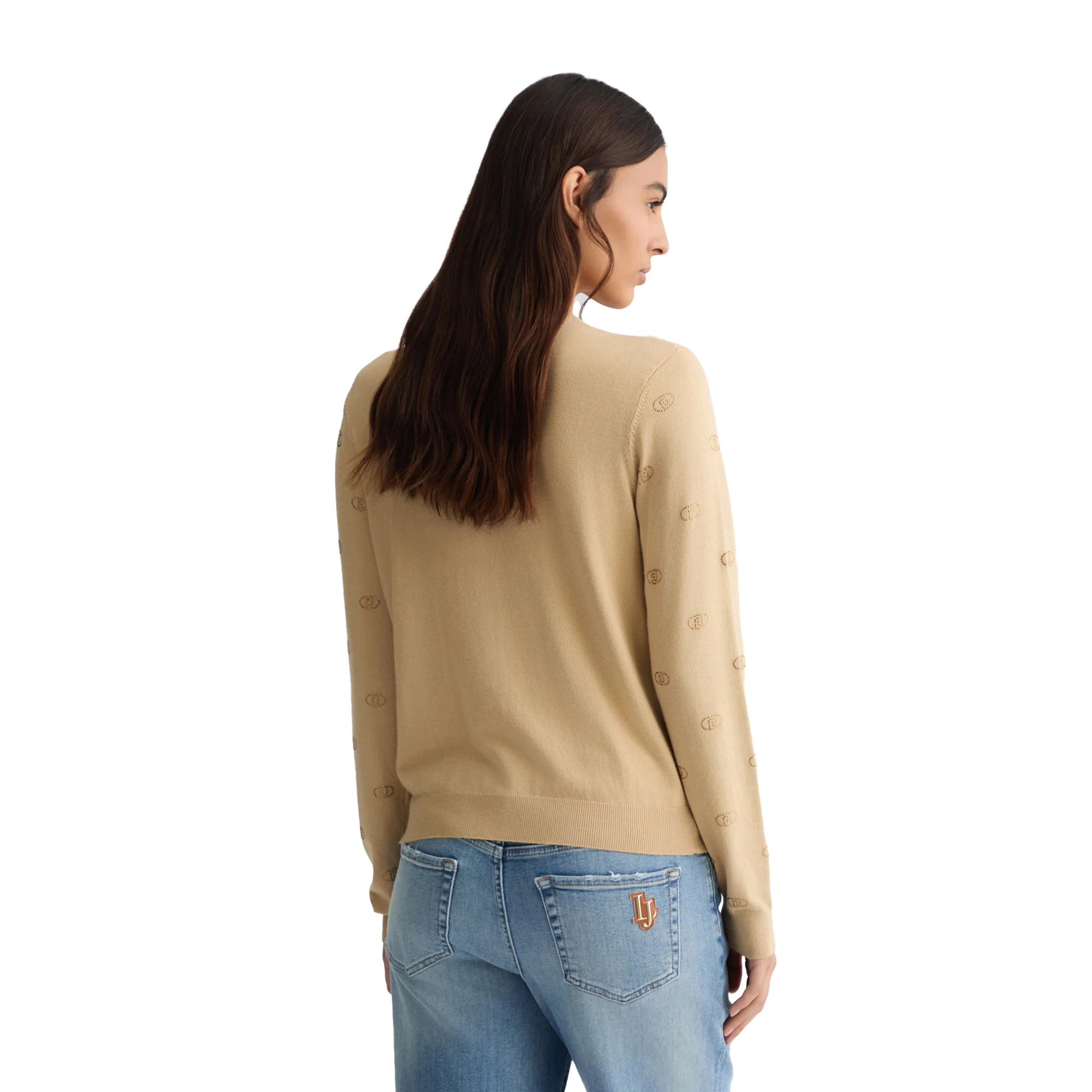 Cardigan Donna con logo e strass Beige - immagine 4