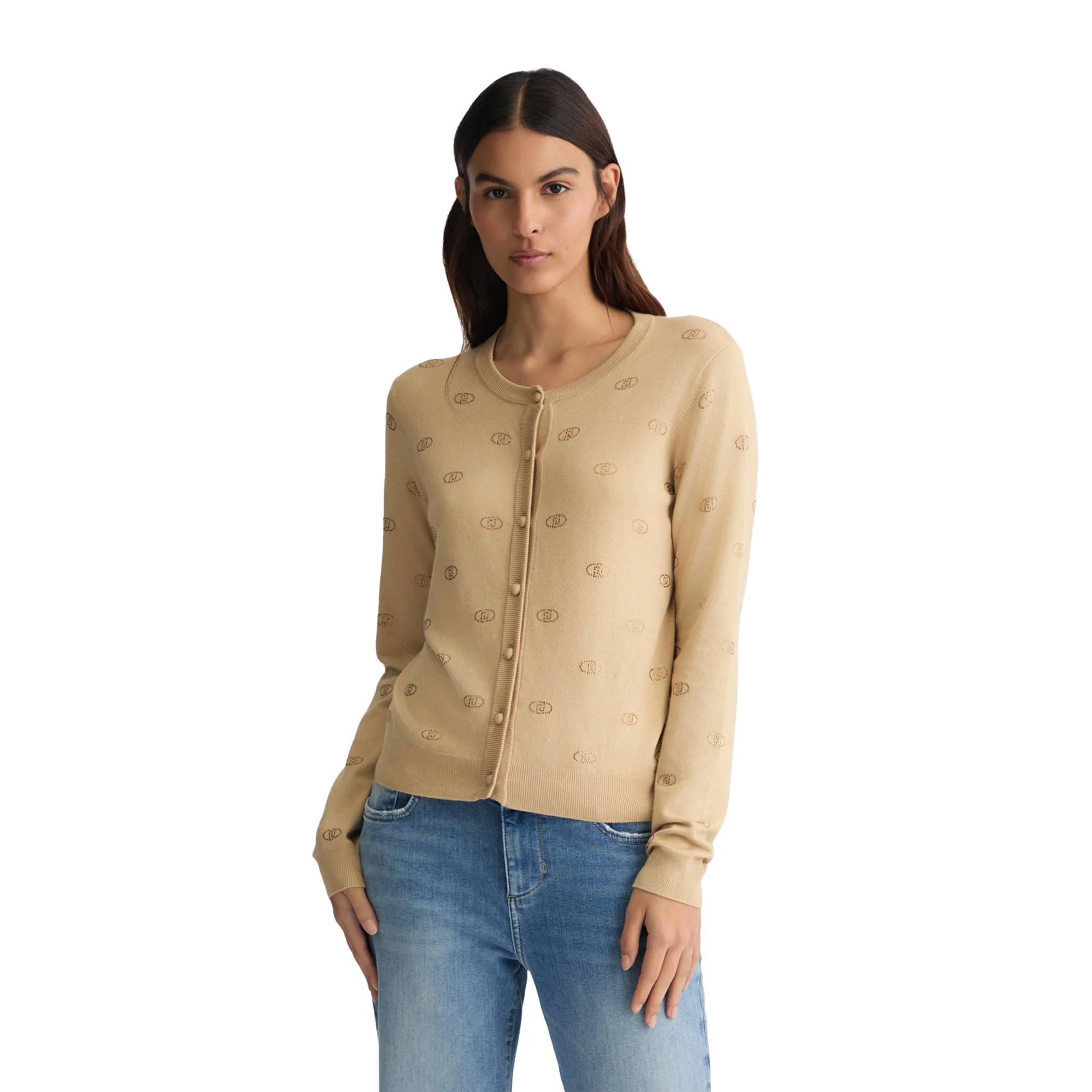 Cardigan Donna con logo e strass Beige - immagine 3