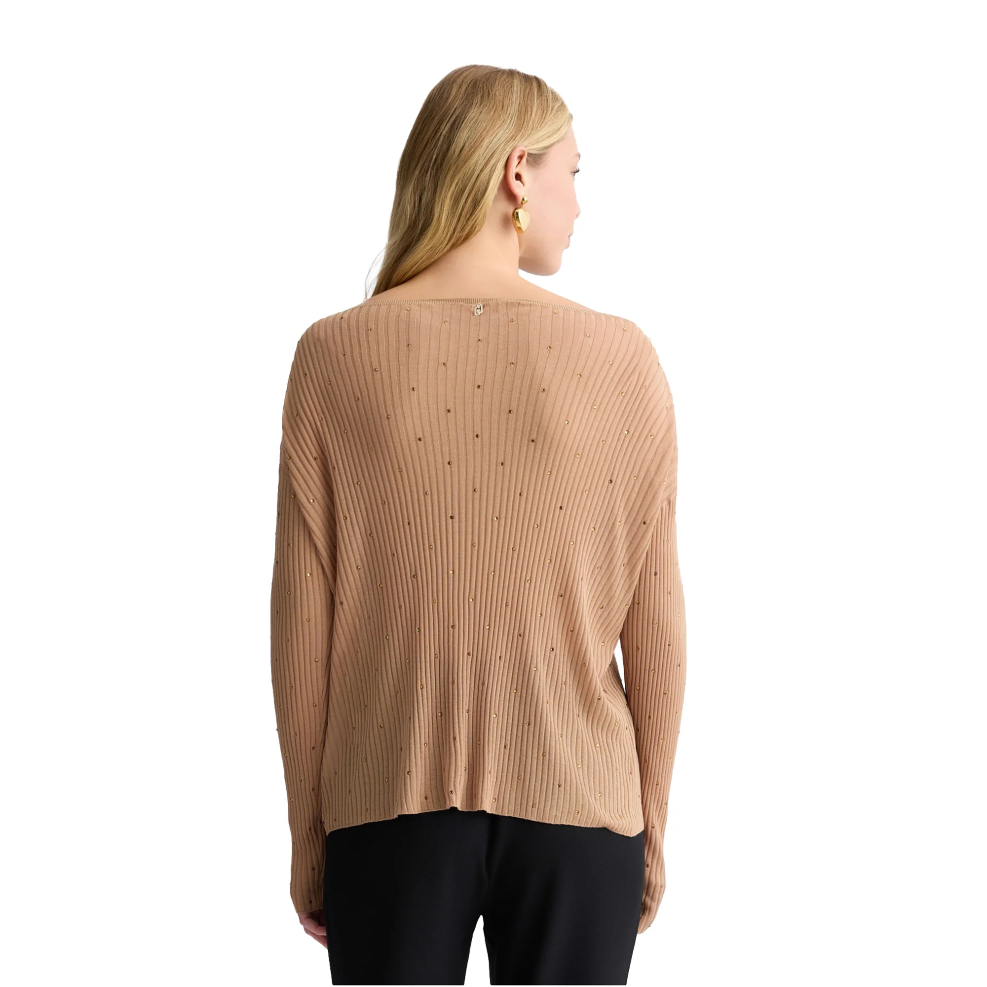 Maglia a coste Beige con strass - immagine 4