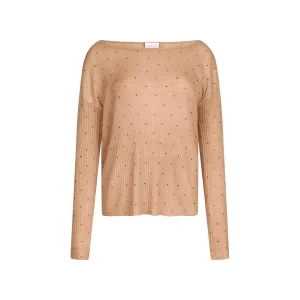 Maglia a coste Beige con strass