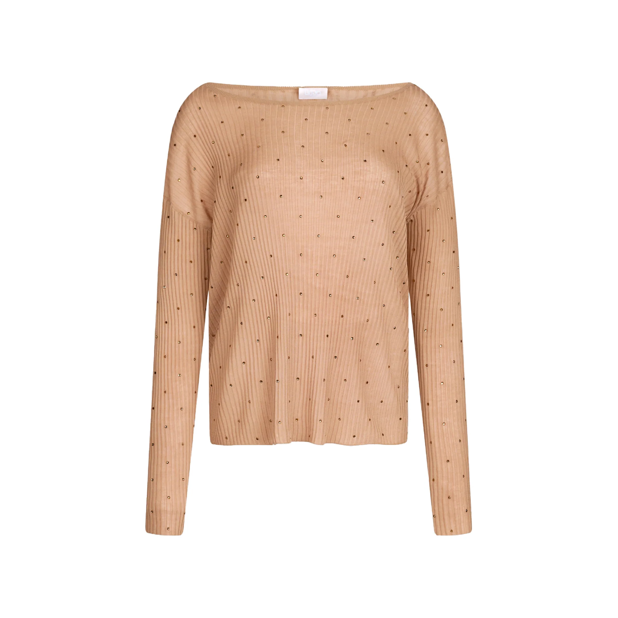 Maglia a coste Beige con strass