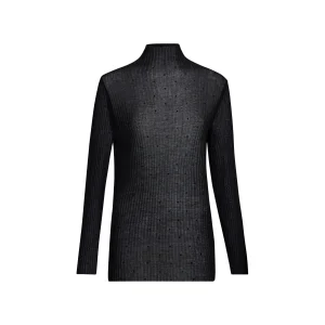 Maglia Donna a collo alto con strass Nero