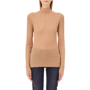Maglia Donna a collo alto con strass Beige