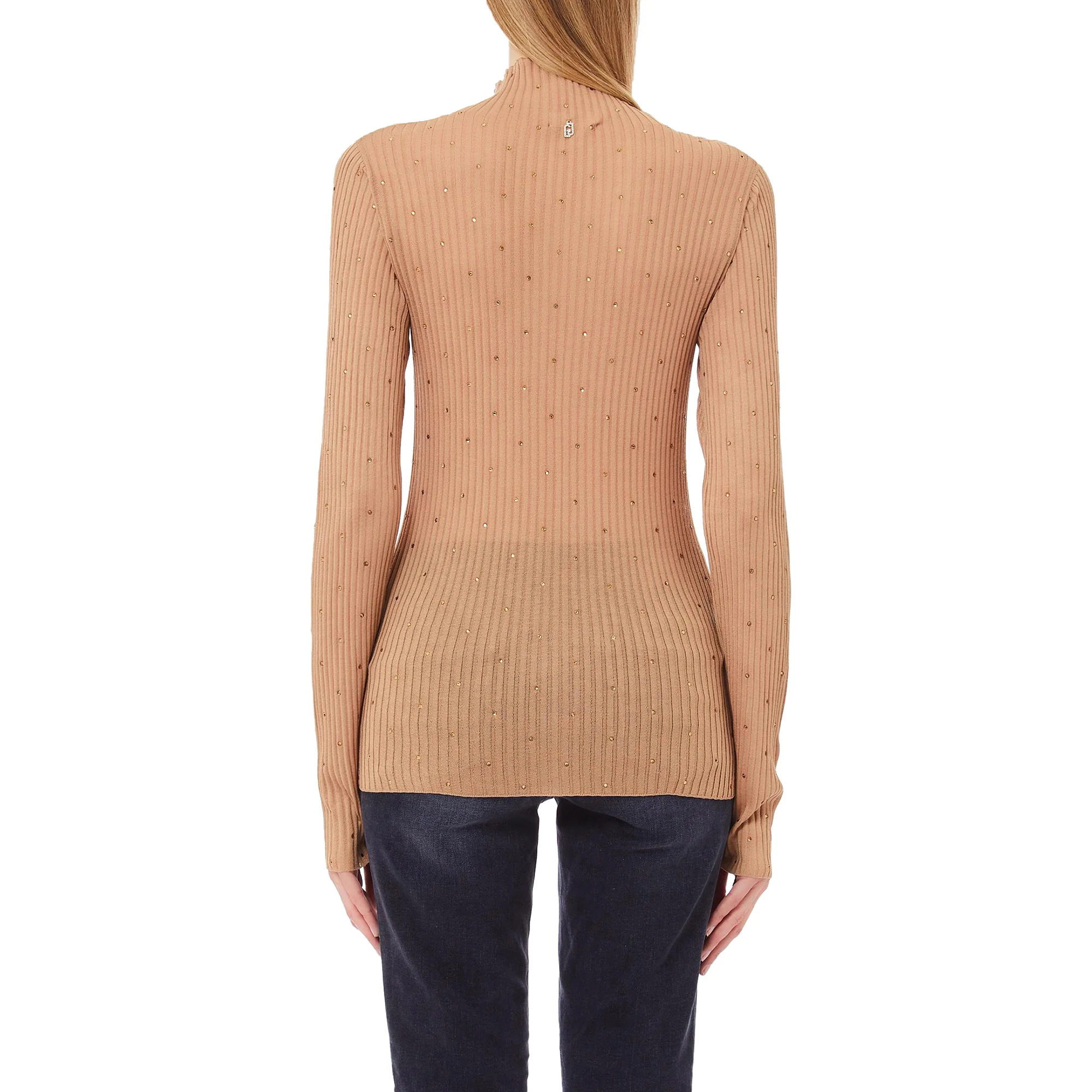 Maglia Donna a collo alto con strass Beige - immagine 3