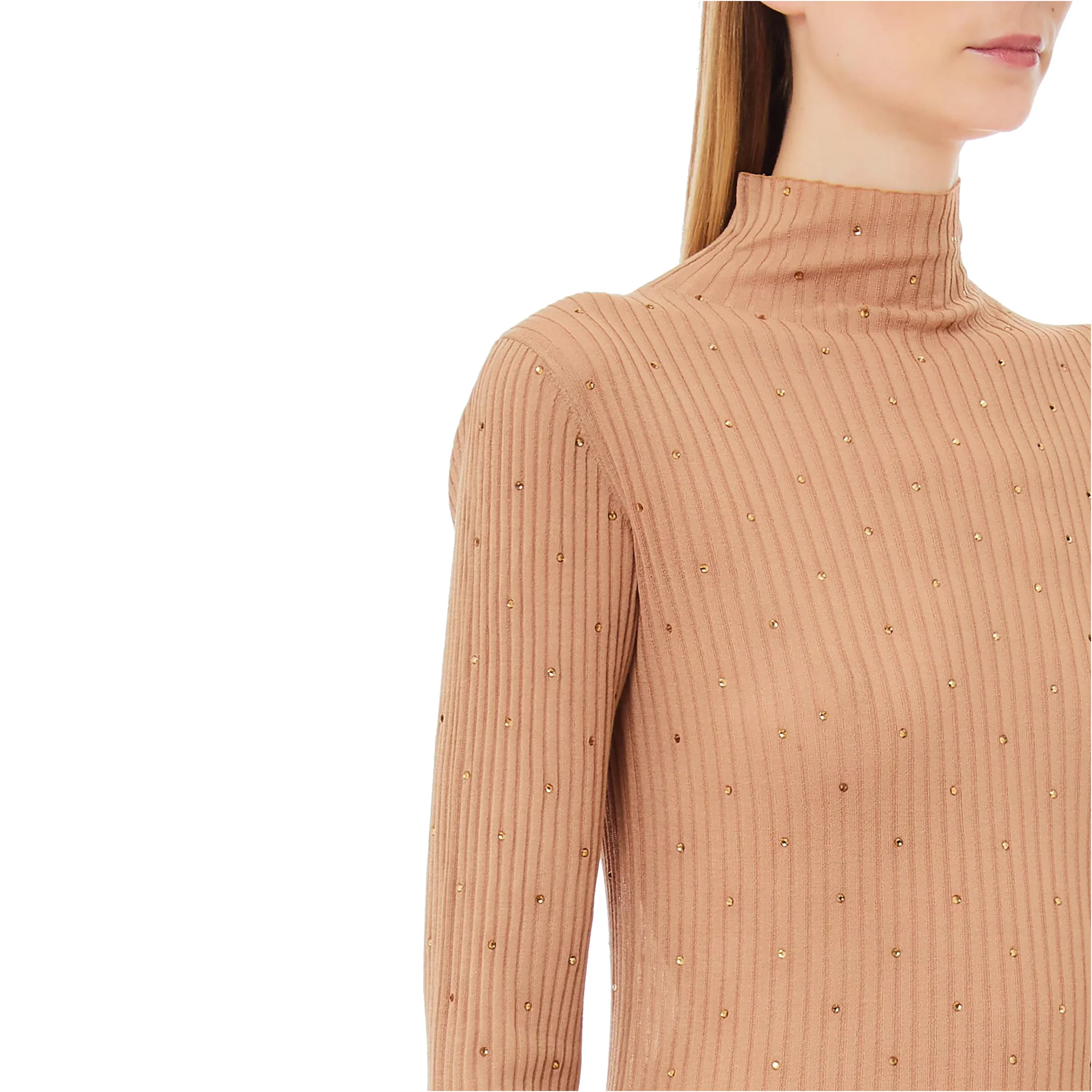Maglia Donna a collo alto con strass Beige - immagine 4