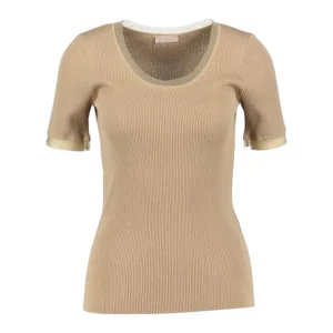 T-shirt Donna con inserti in tulle Beige