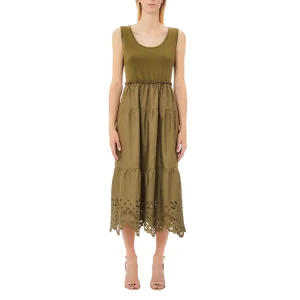 Abito Donna Verde con ricami al fondo