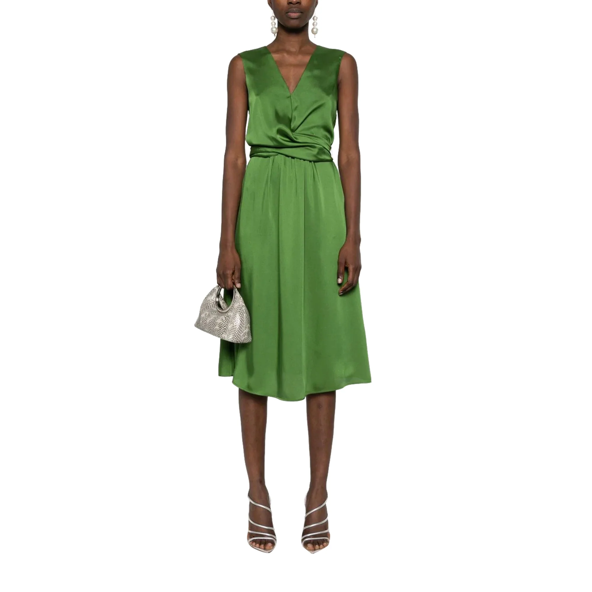 Abito Midi Donna in raso verde - immagine 3