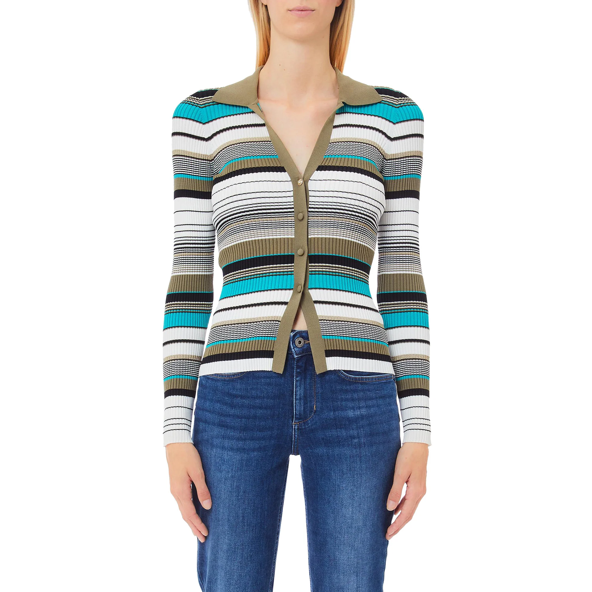 Cardigan Donna in maglia a righe multicolor - immagine 2