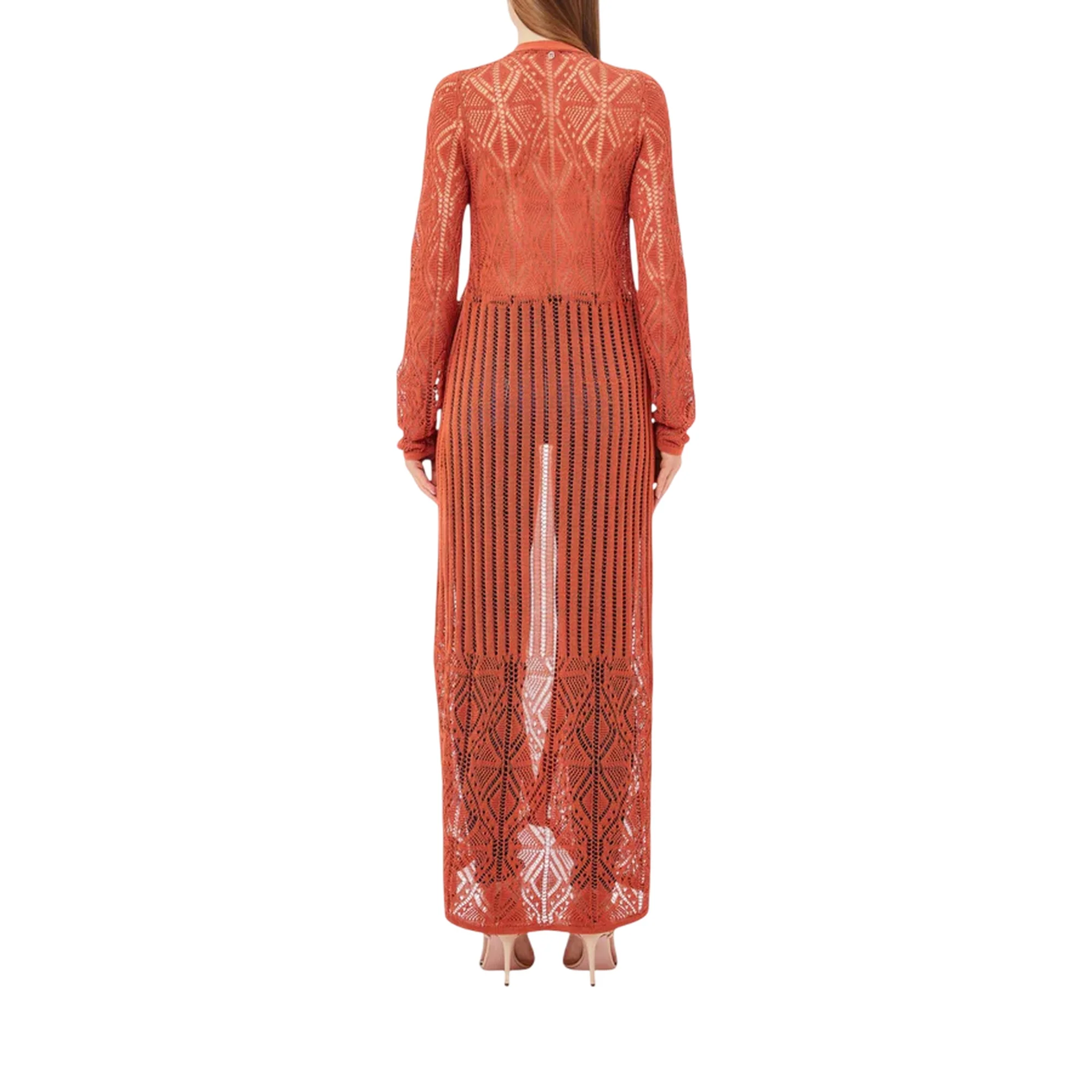 Cardigan lungo traforato da Donna in arancione - immagine 4