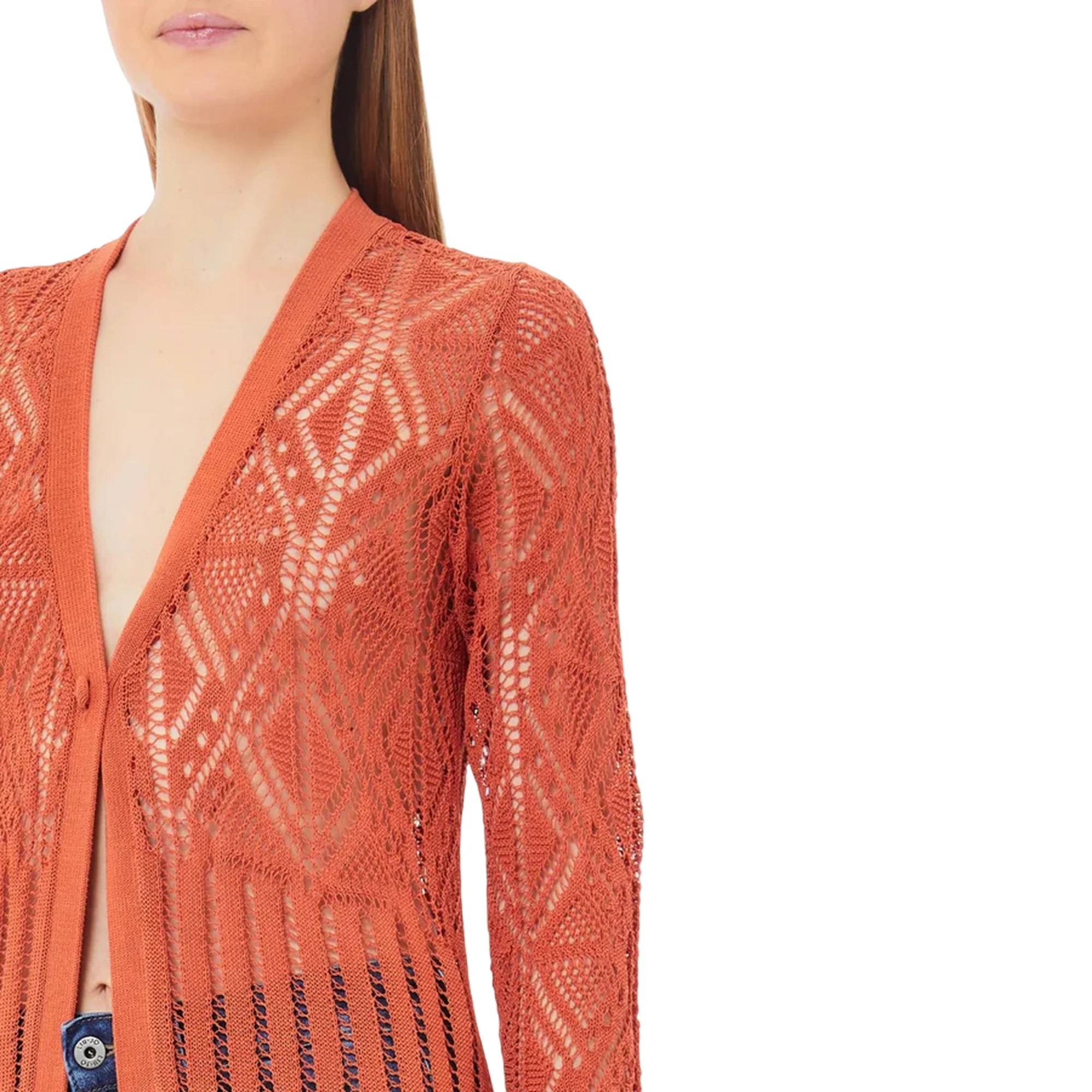 Cardigan lungo traforato da Donna in arancione - immagine 5