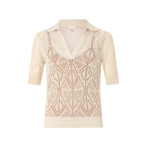 Maglia Donna in misto cotone crochet beige chiaro