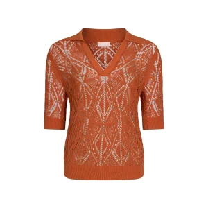 Maglia Donna in misto cotone crochet arancione