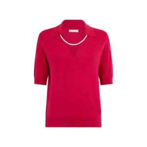 Maglia Donna Fucsia con collana di perle