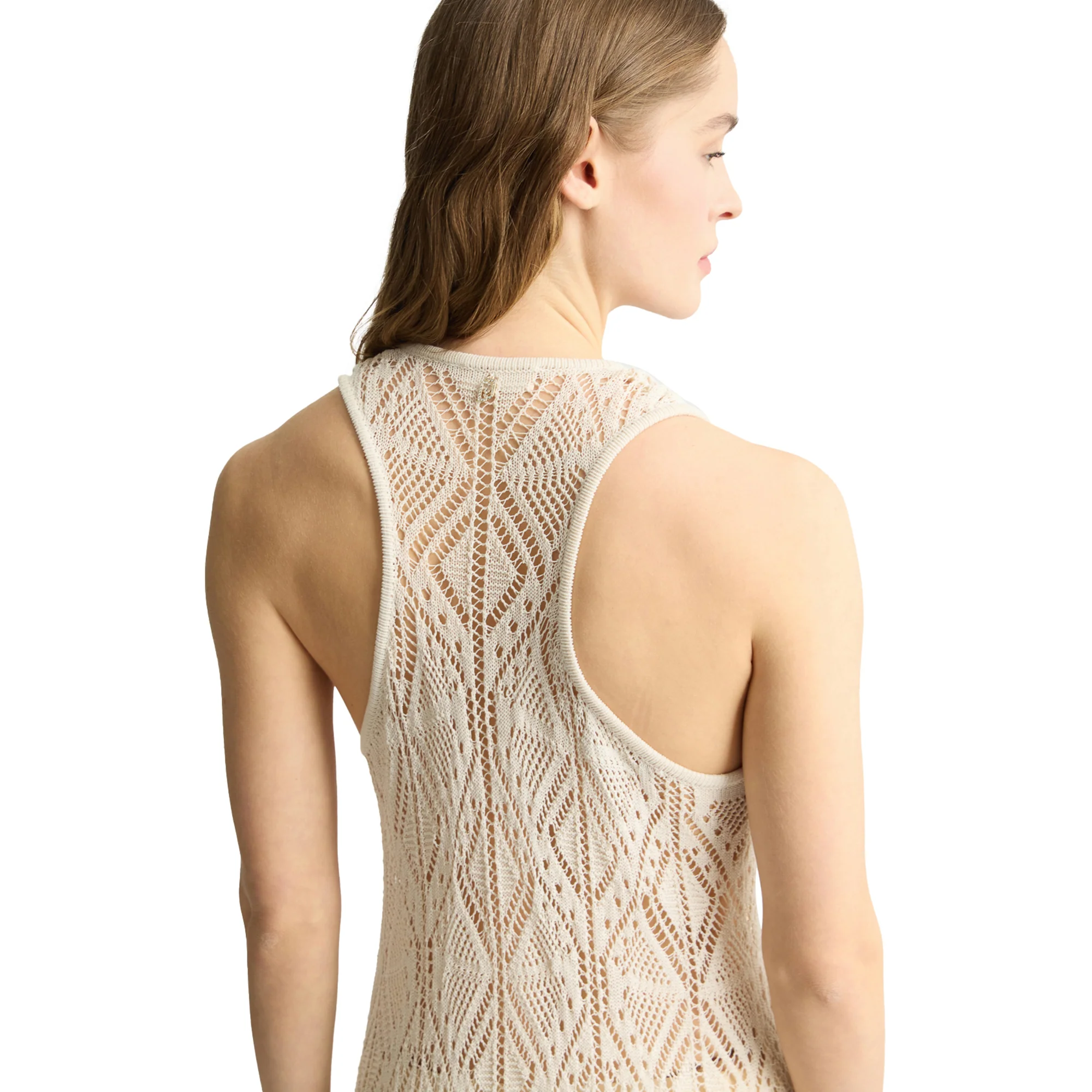 Abito Donna in maglia crochet lungo Beige - immagine 5