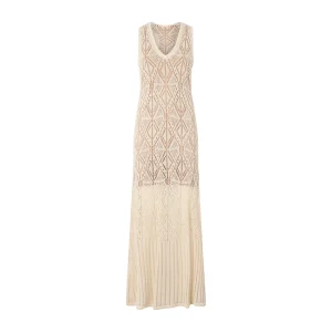 Abito Donna in maglia crochet lungo Beige