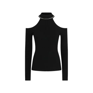 Maglia Donna con borchie su colletto Nero