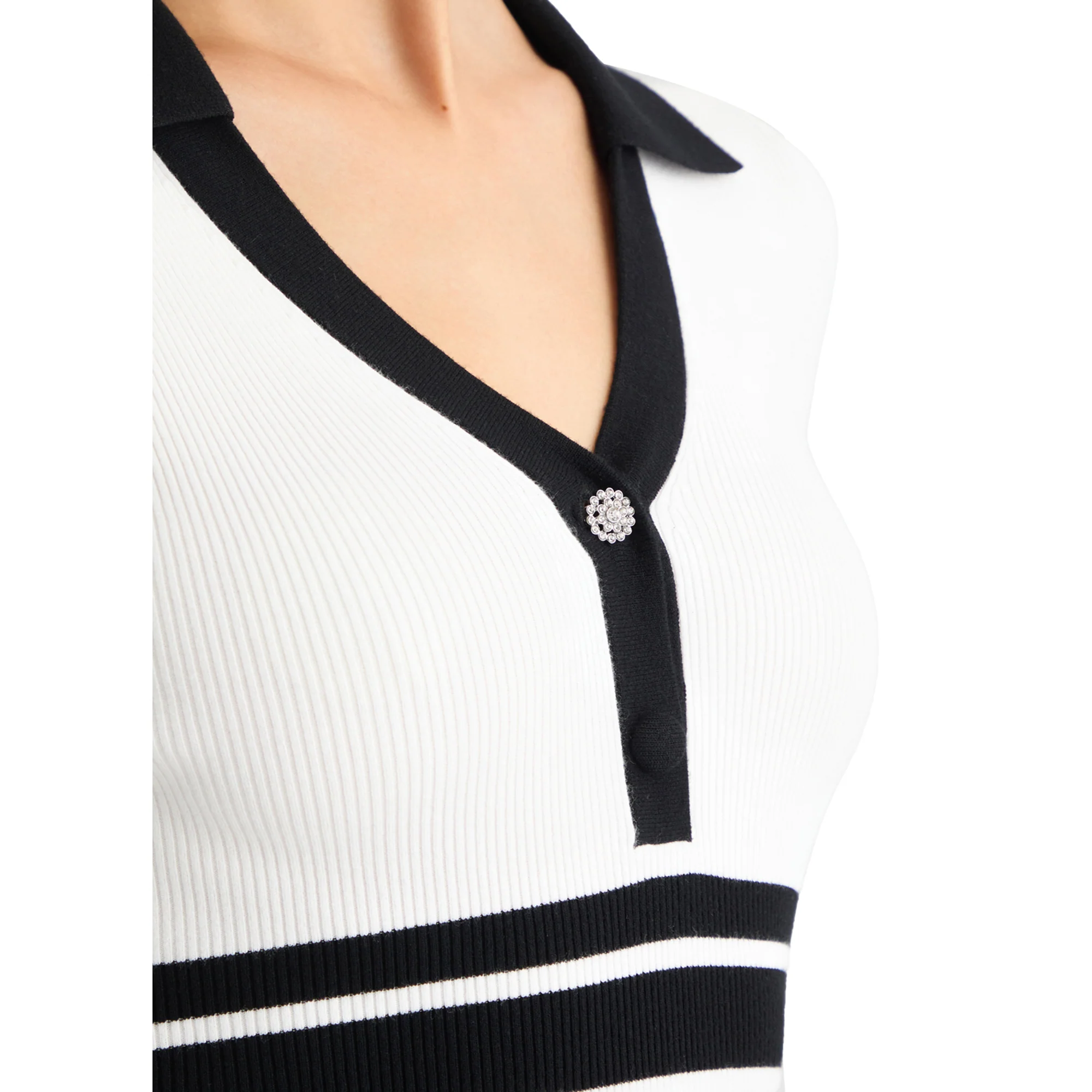 Abito corto Donna in maglia a coste Bianco/Nero - immagine 5