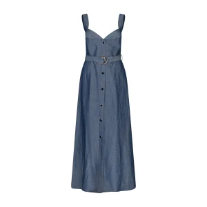 Abito Donna lungo in lino con cinta Blu