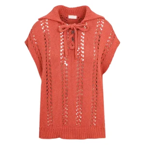 Maglia Donna in cotone crochet Rosso