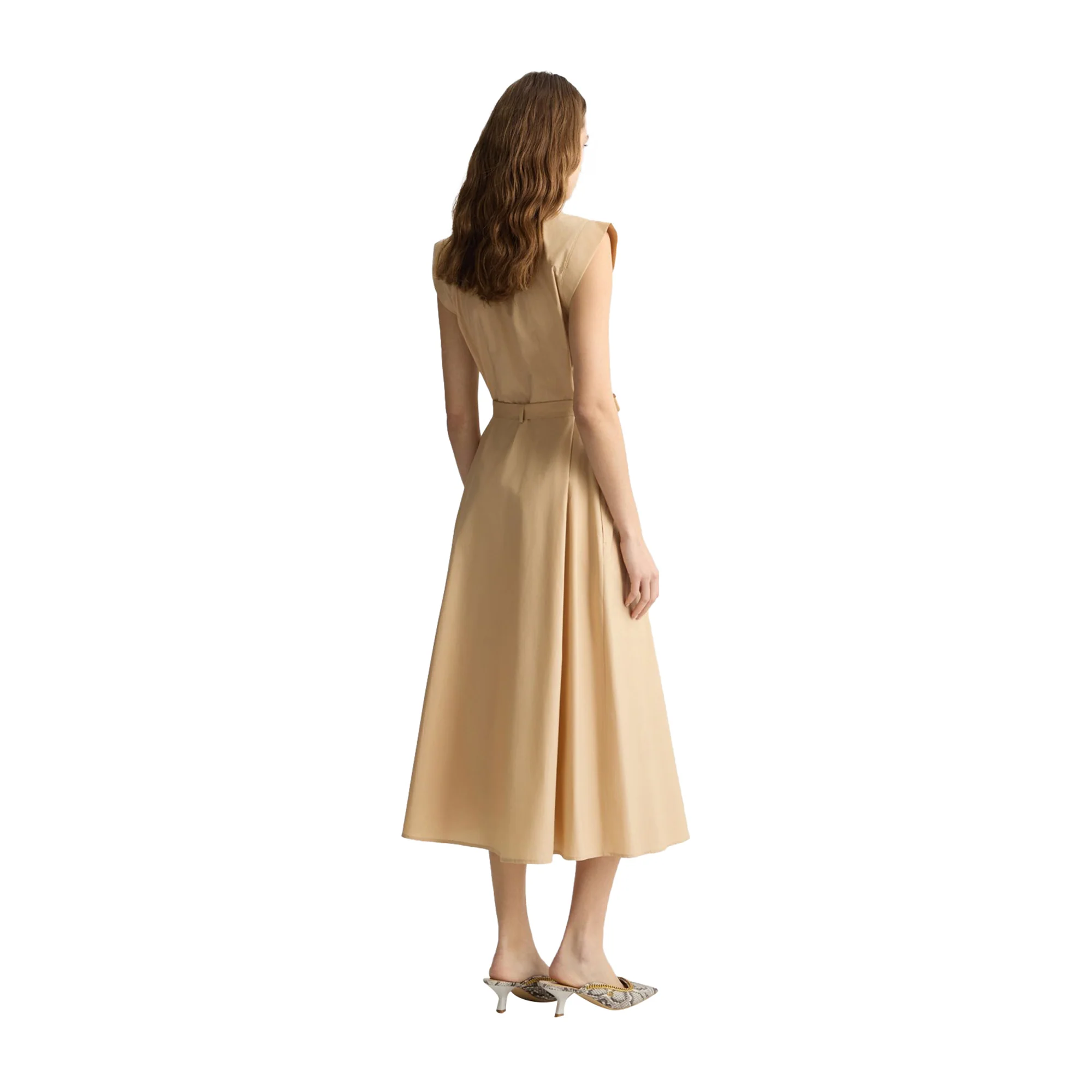 Abito lungo Donna chemisier in popeline Beige - immagine 4