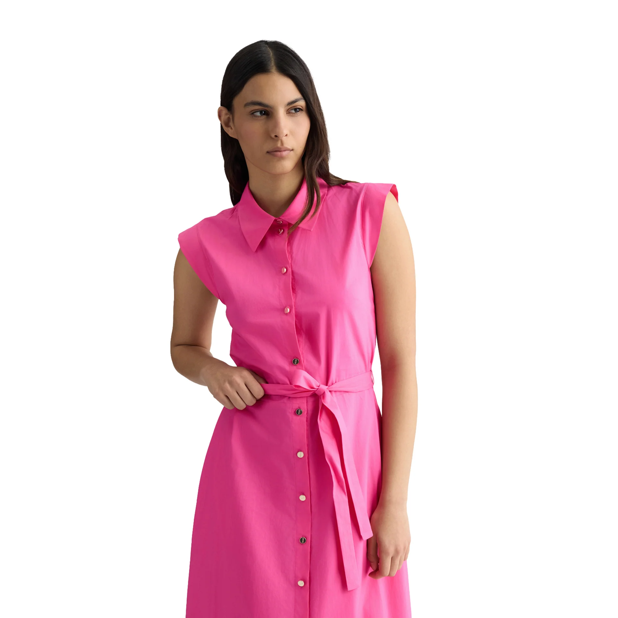 Abito lungo Donna chemisier in popeline Rosa - immagine 5