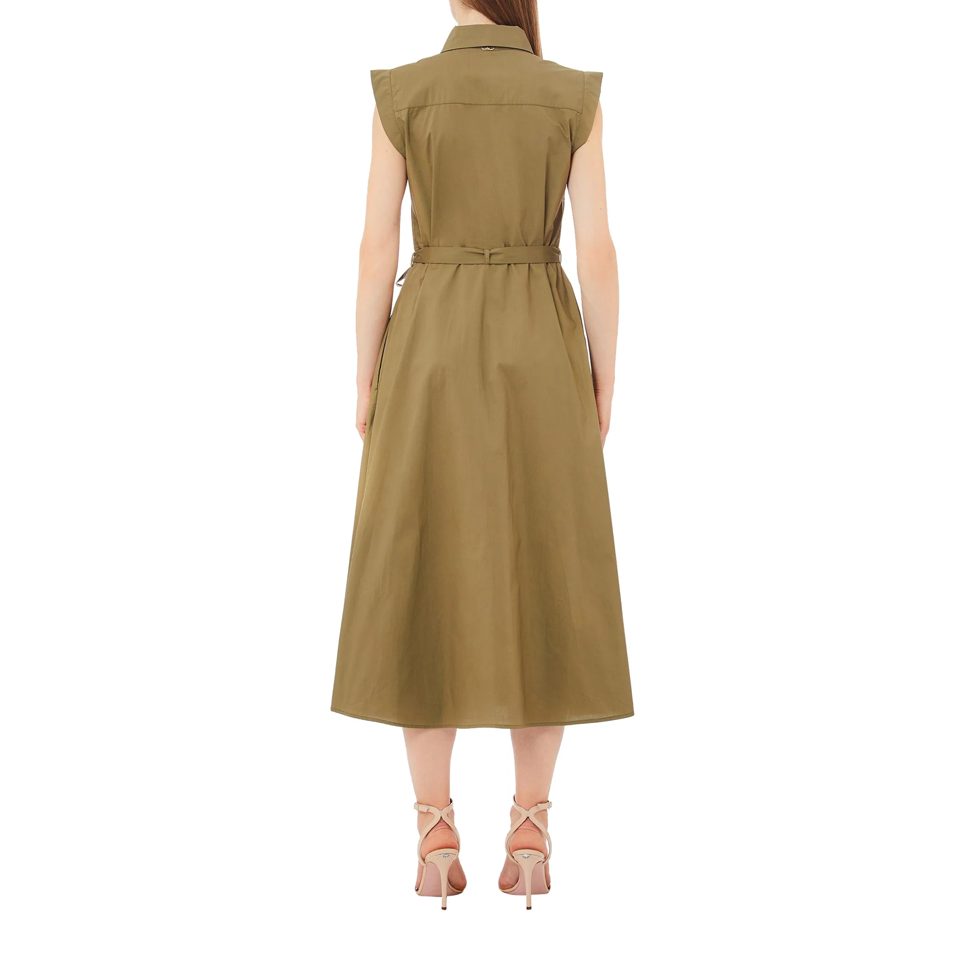 Abito lungo Donna chemisier in popeline Verde oliva - immagine 4