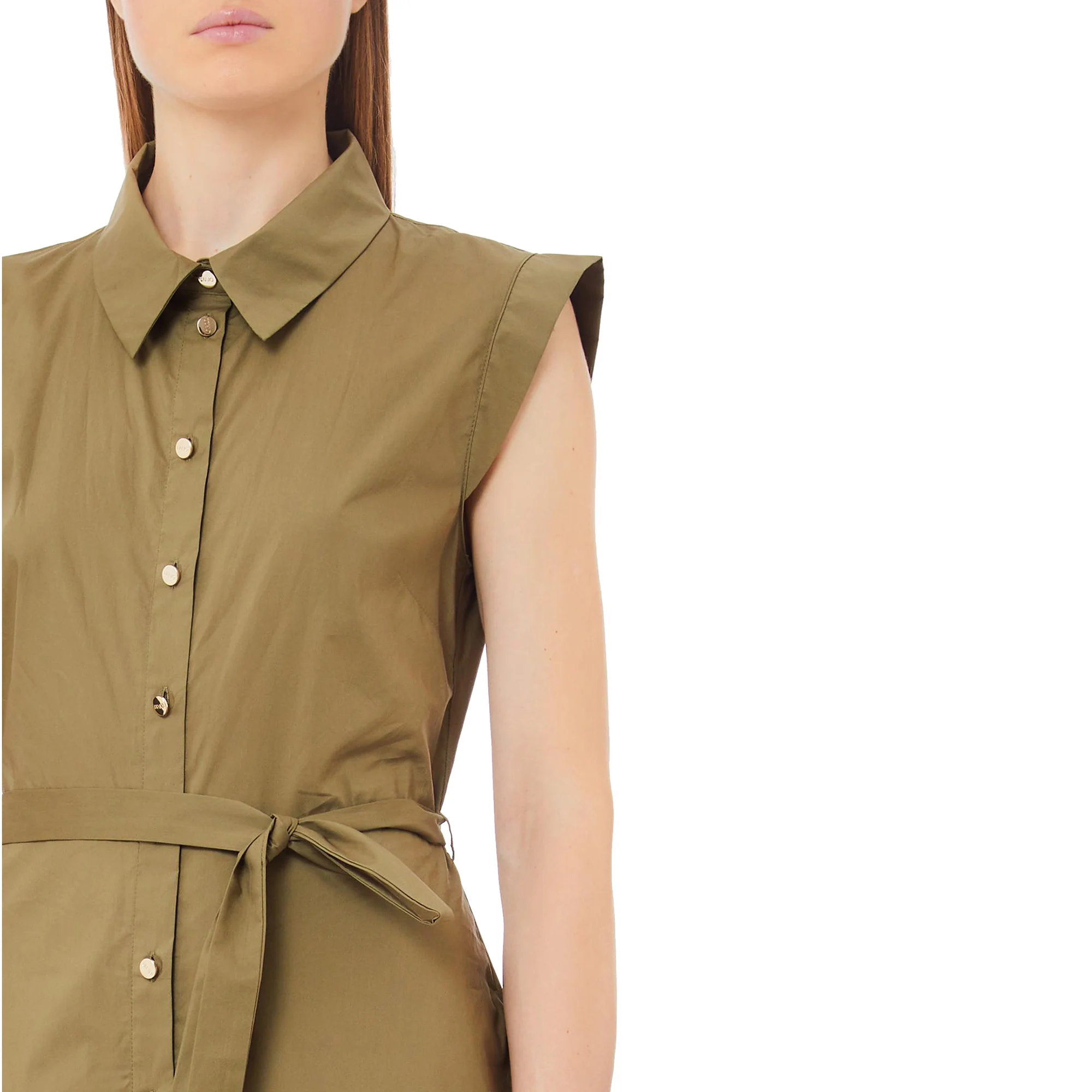 Abito lungo Donna chemisier in popeline Verde oliva - immagine 5